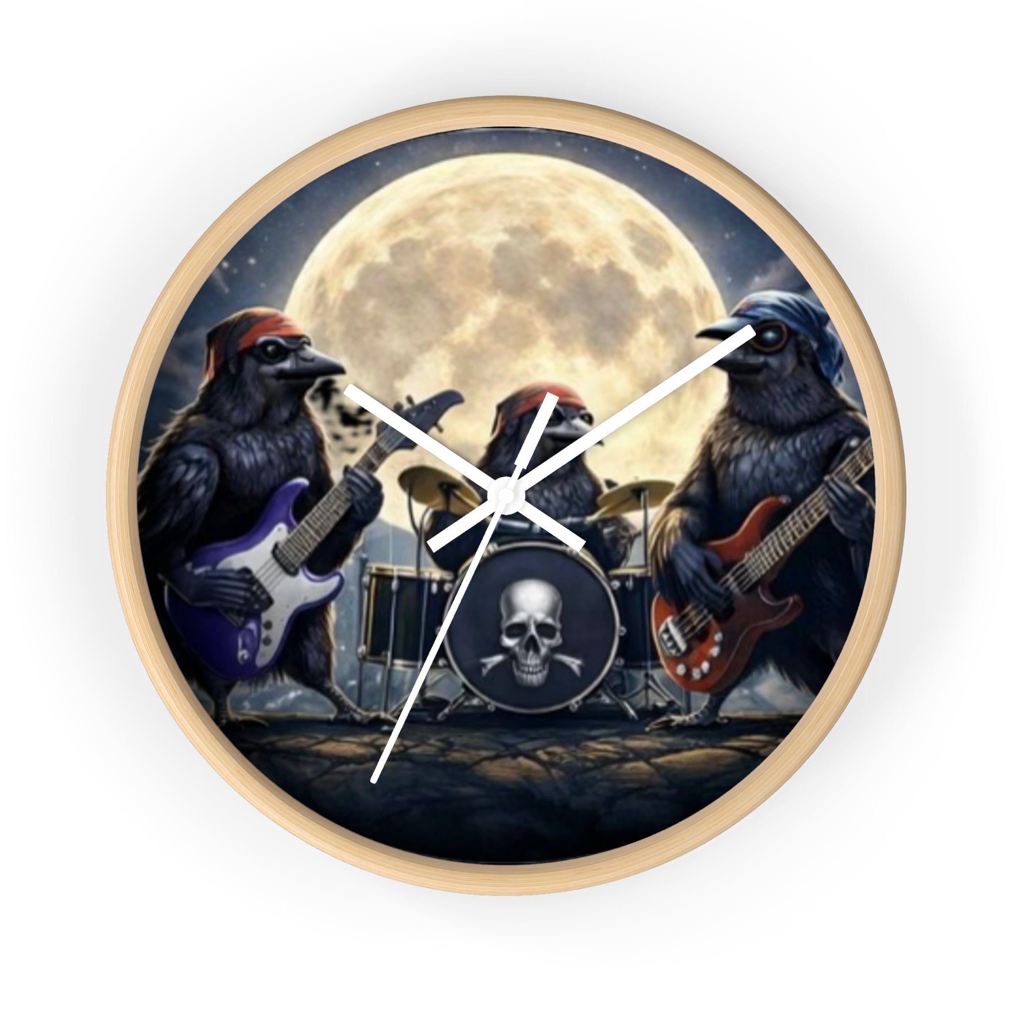Rock Raven Wall Clock — Gothic Moonlight Band Design