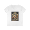 Ladies' V-Neck T-Shirt — "Flocking Maze-oula" Retro Turkey Humor Tee