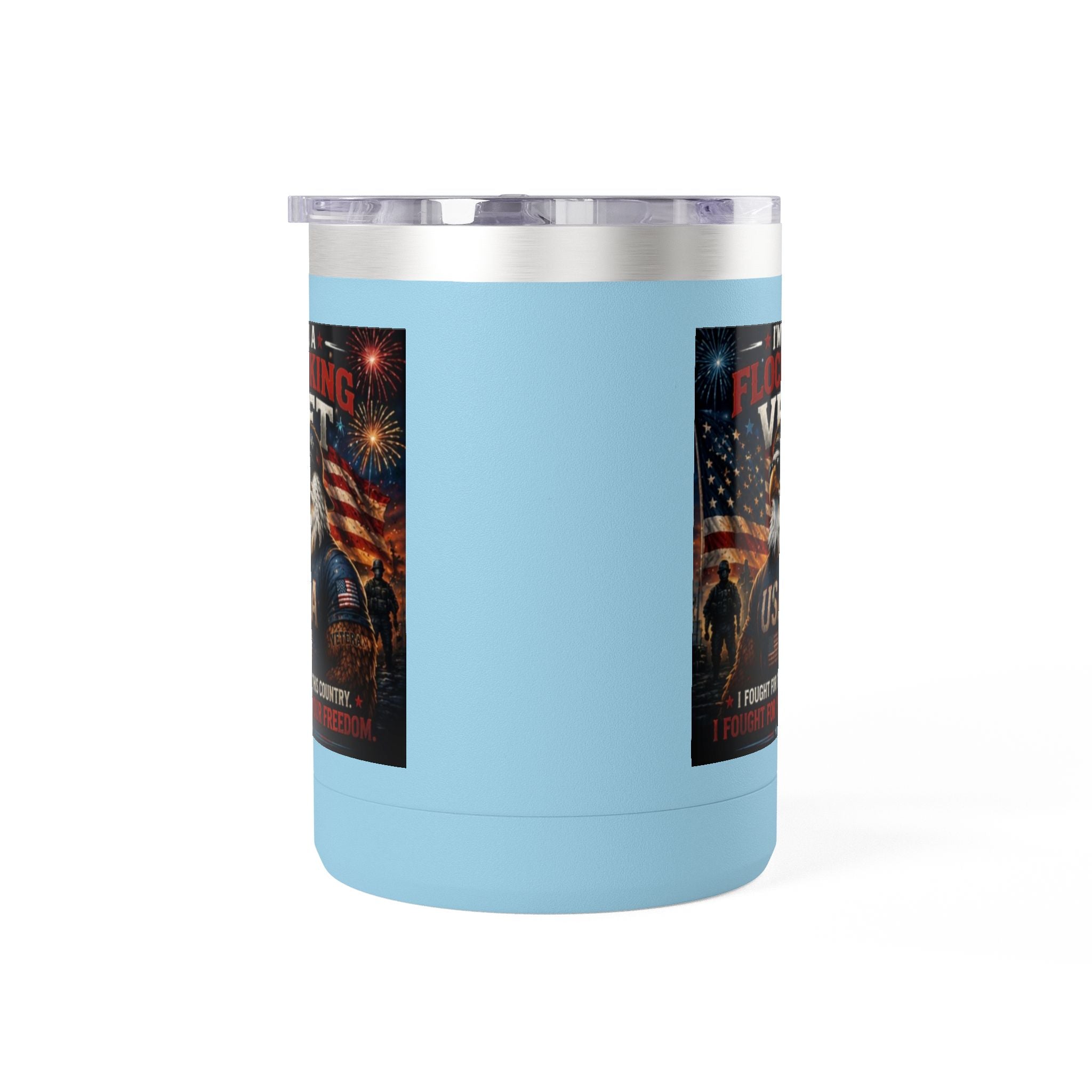 Flocking Proud Veteran Eagle Coffee Tumbler 15oz — “I’m a Flocking Vet” USA Patriotic Mug