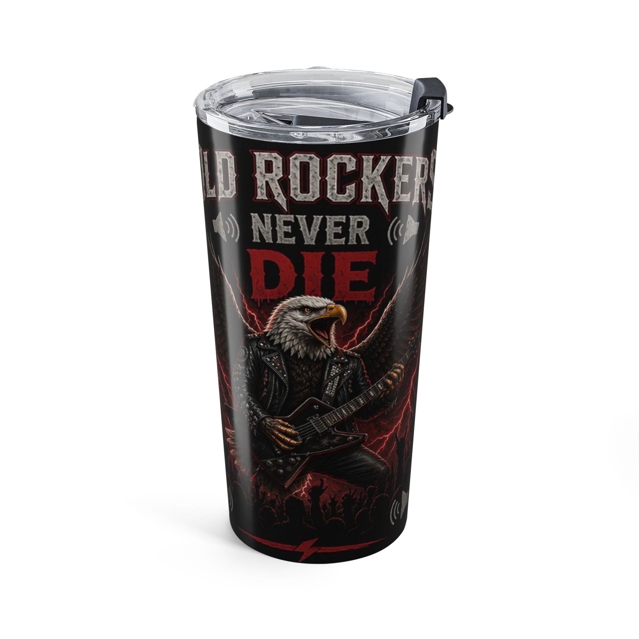 20oz Rocker Tumbler – "Old Rockers Never Die" Eagles & Guitar Stainless Travel Cup