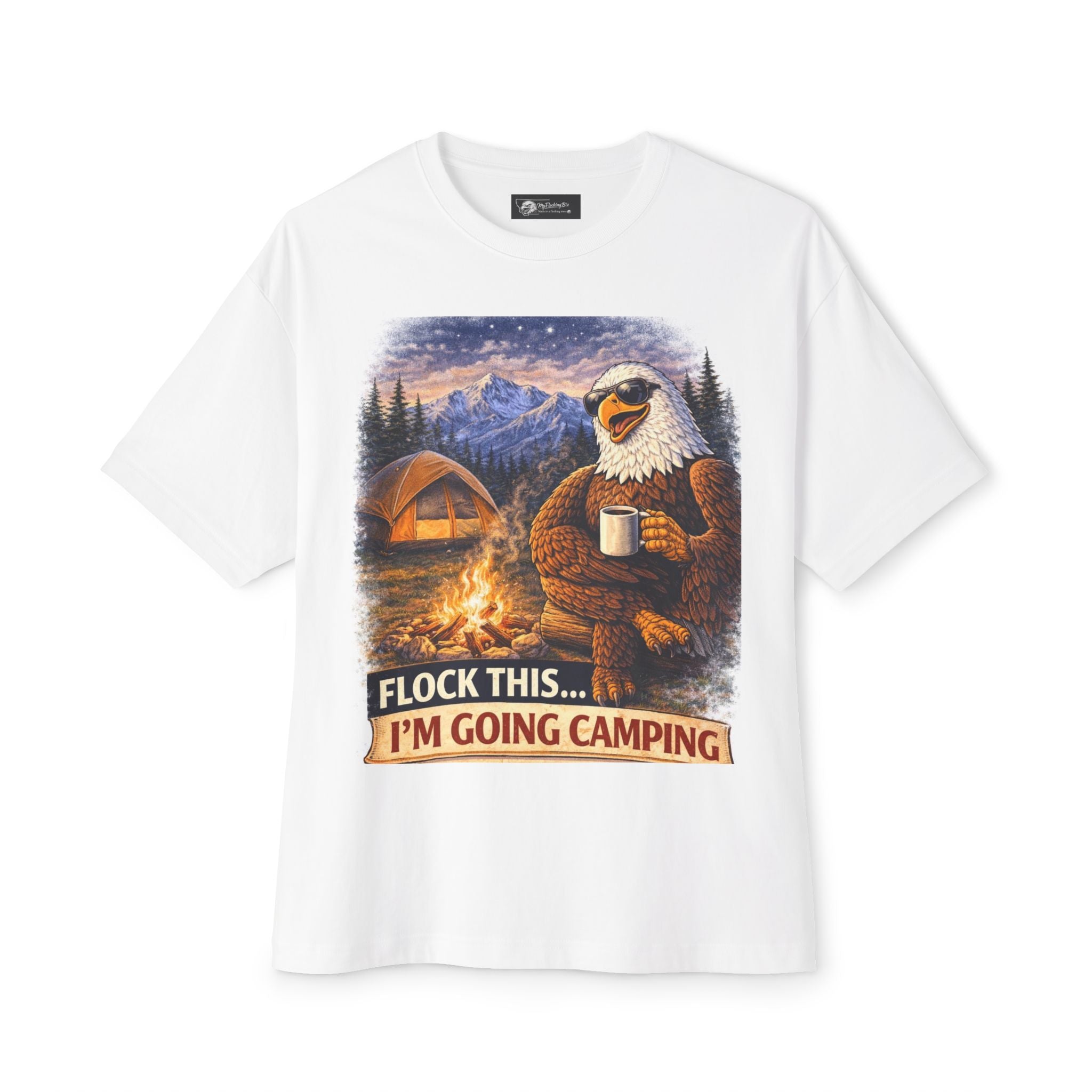 Camping Eagle T-Shirt — "Flock This... I'm Going Camping" Funny Outdoor Tee