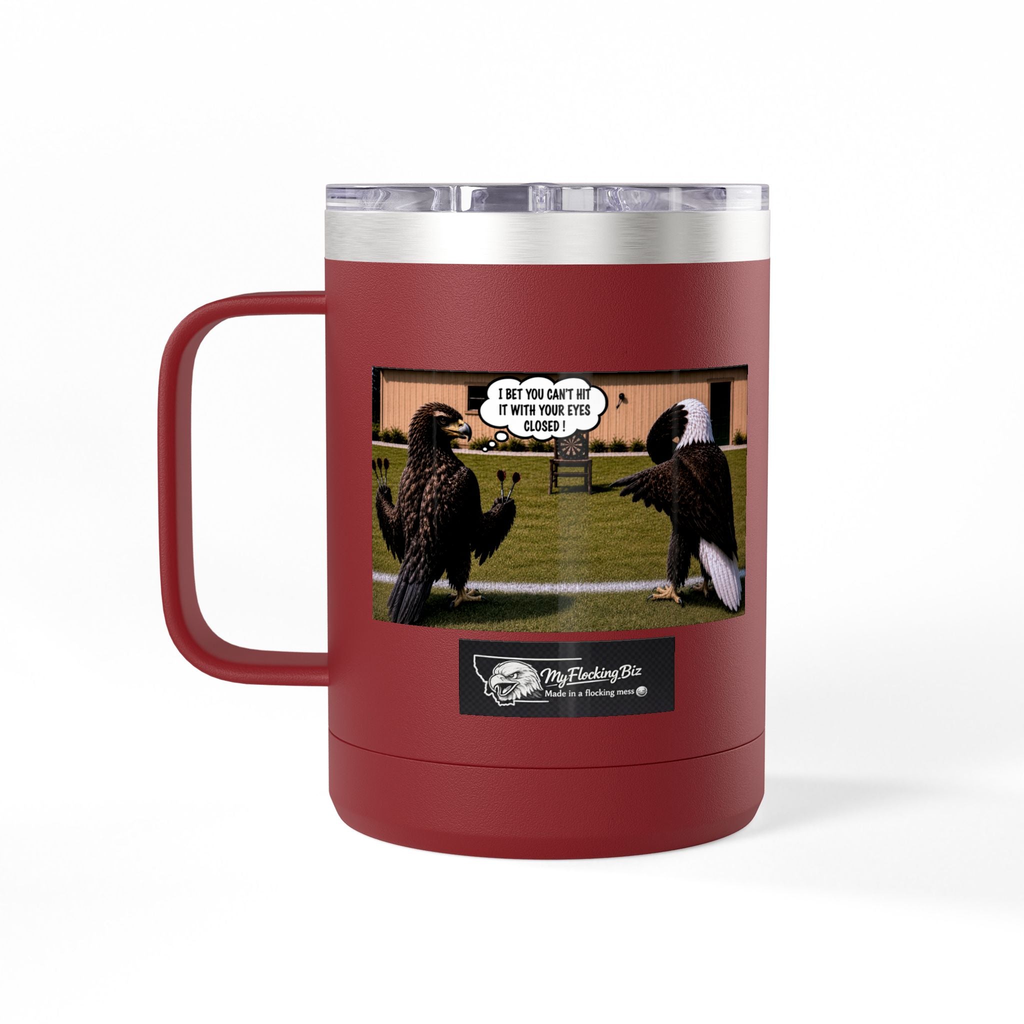 15oz Funny Turkey Dartboard Coffee Tumbler – "Well... at least my flocking darts are in a row"