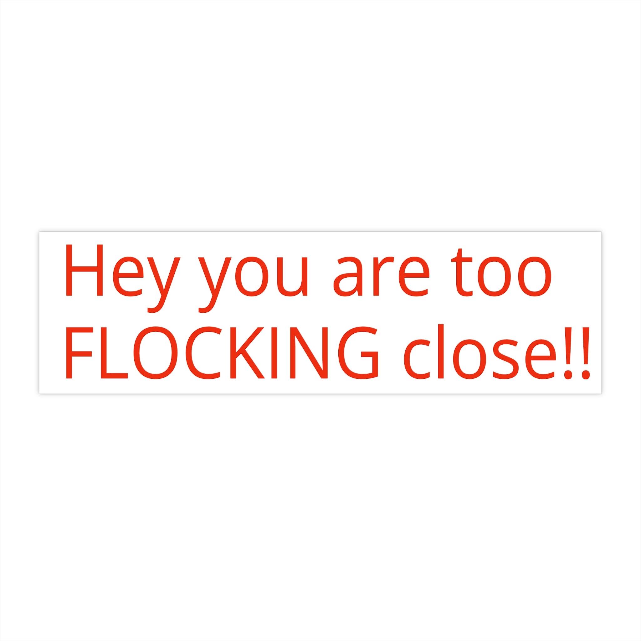Bumper Sticker — “Hey you are to FLOCKING close!!” Funny Road Rage Safety Sticker