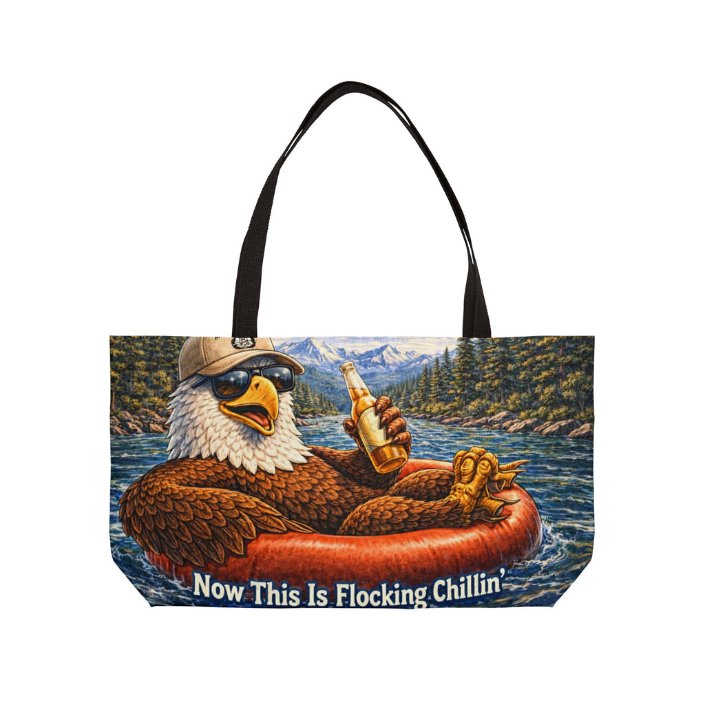 Flocking chillin' Float Tote Bag — "Now This Is Flocking Chillin'" Weekender Beach Bag