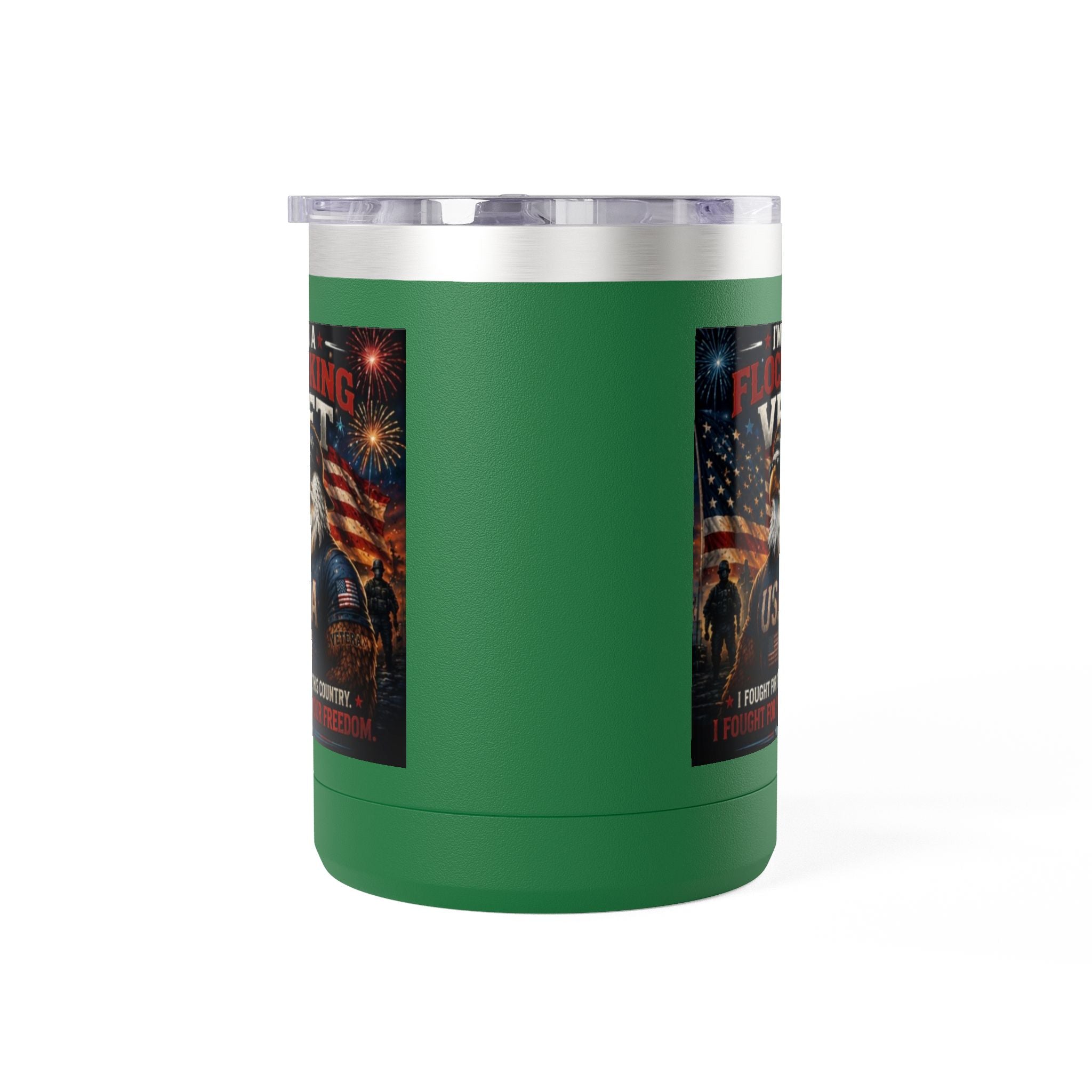 Flocking Proud Veteran Eagle Coffee Tumbler 15oz — “I’m a Flocking Vet” USA Patriotic Mug