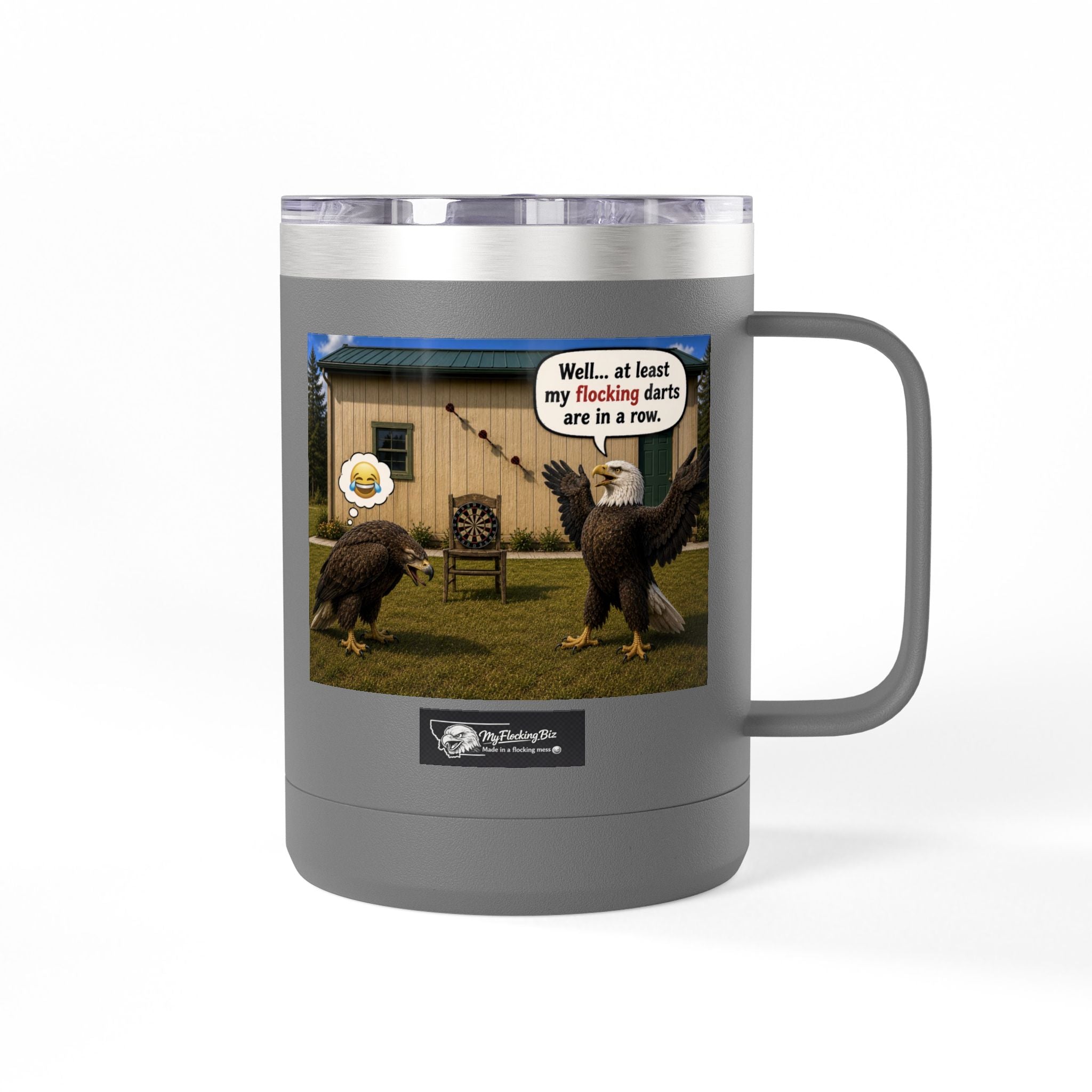 15oz Funny Turkey Dartboard Coffee Tumbler – "Well... at least my flocking darts are in a row"
