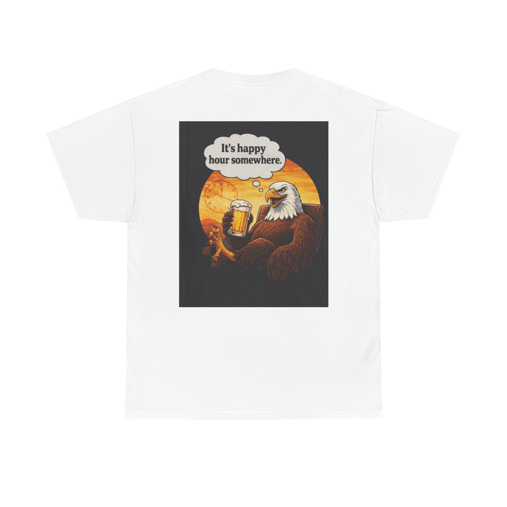 Eagle with Beer T‑Shirt — "It’s Happy Hour Somewhere" Patriotic Graphic Tee