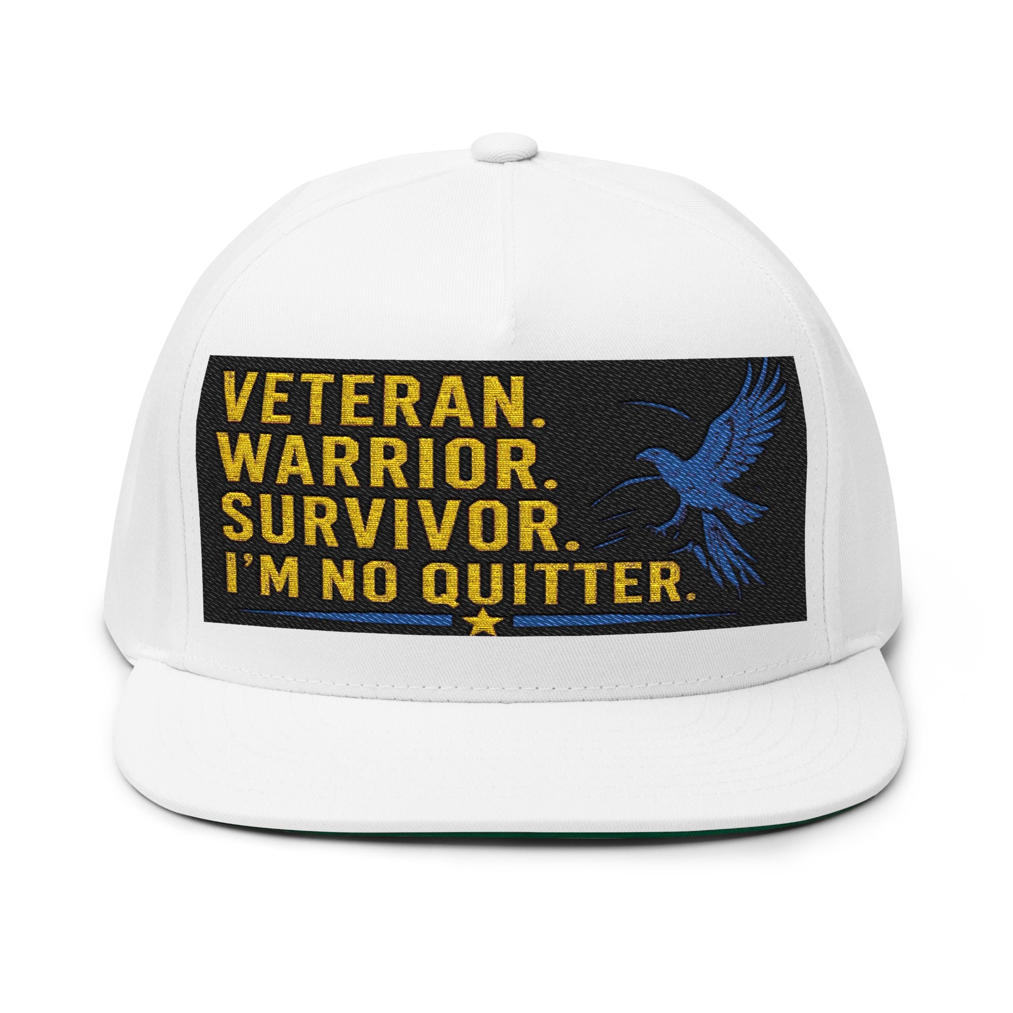 Veteran Warrior Survivor Embroidered Flat Bill Cap – "I’m No Quitter"