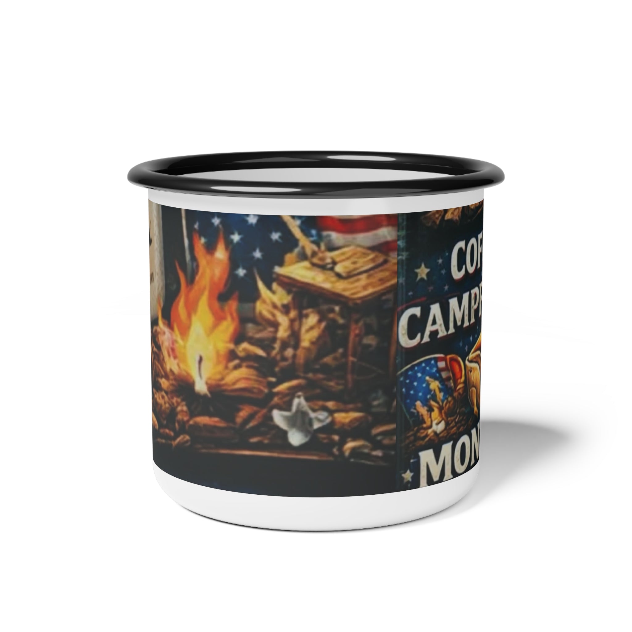 Enamel Camp Cup — American Campfire Coffee Mug (Patriotic Outdoor Camper Gift)
