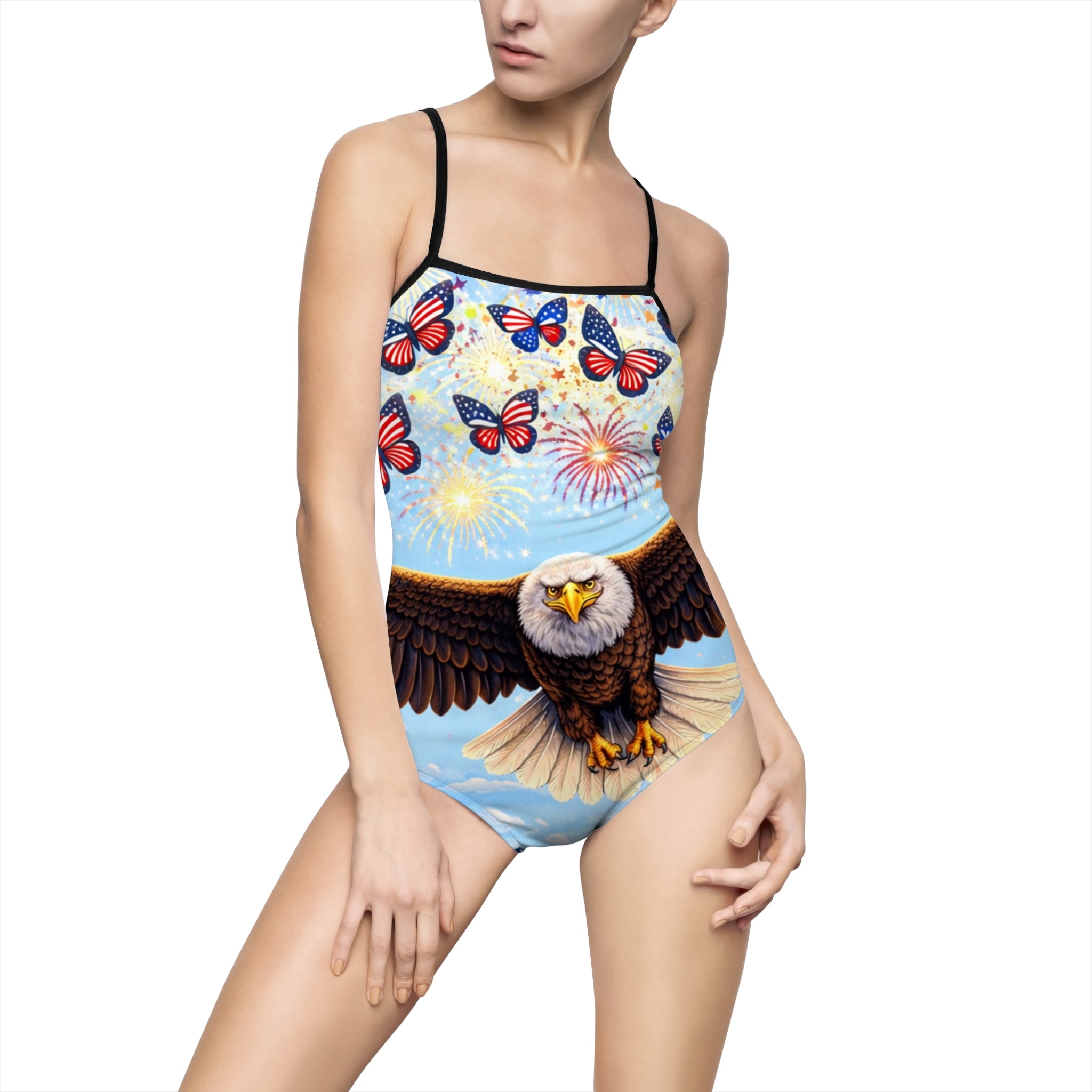 My Flocking Biz Fourth of July edition Eagle & Butterflies One-Piece Swimsuit — Patriotic Bald Eagle Swimwear