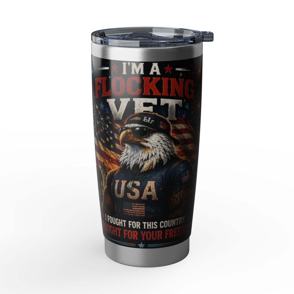 A Flocking Proud Patriotic Flag & Soldier 20oz Tumbler - "Fighting For My Country, I Found Freedom"