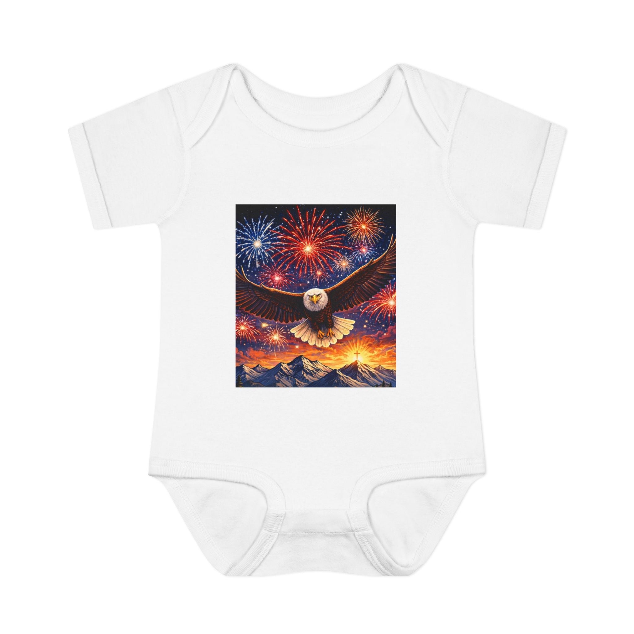 Infant Bodysuit — Patriotic Bald Eagle Fireworks Baby Onesie