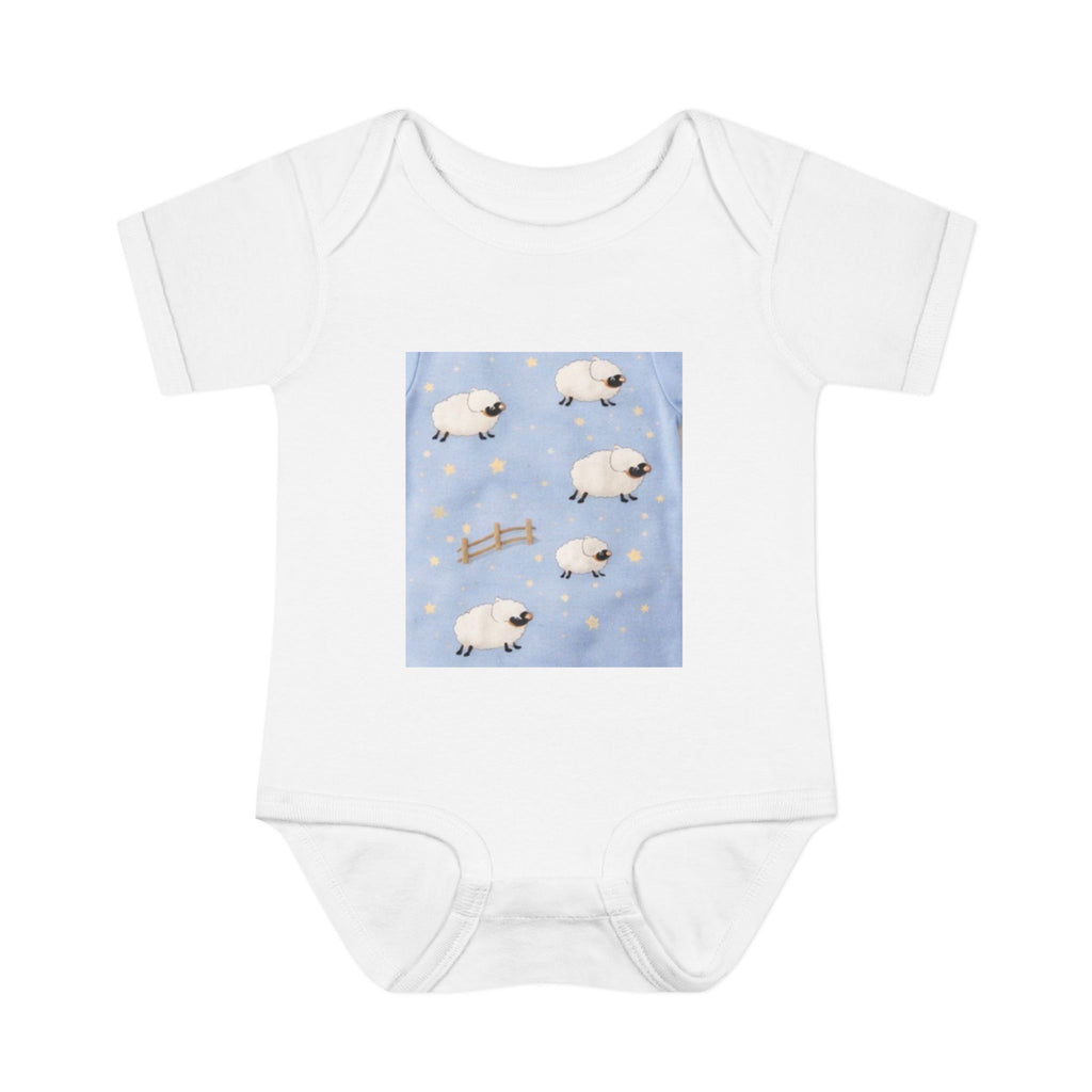 Baby Bodysuit - Counting Sheep on Night Sky (Infant Rib Onesie)
