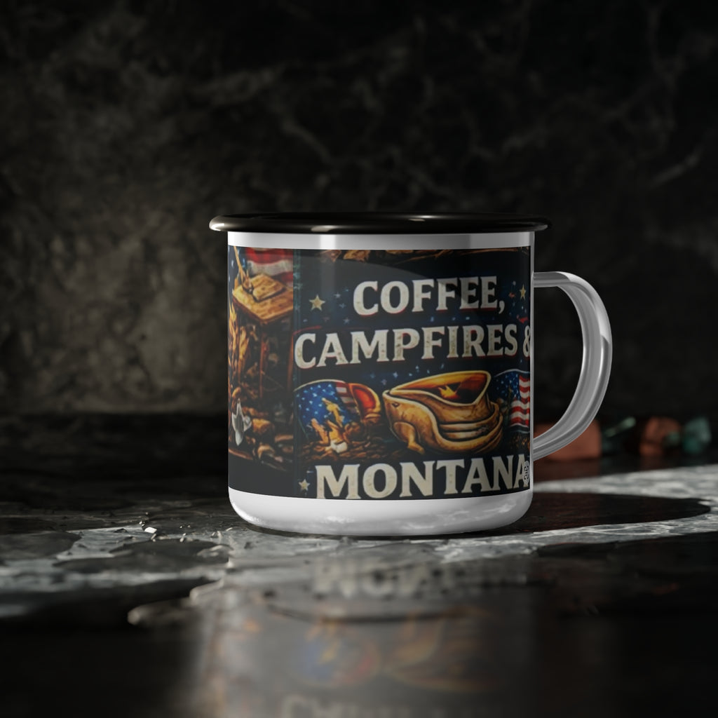 Enamel Camp Cup — American Campfire Coffee Mug (Patriotic Outdoor Camper Gift)