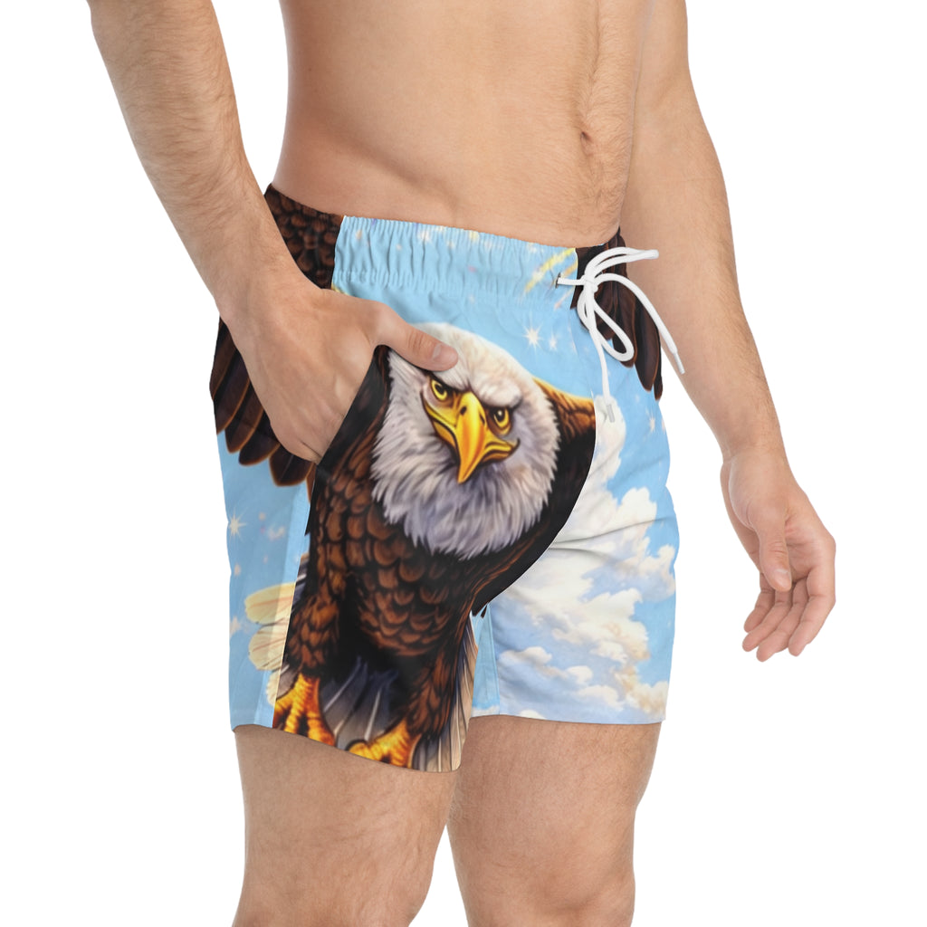 My Flocking Biz Fourth Of July Holiday edition Eagle Sky Swim Trunks — All-Over Print Patriotic Bird Beach Shorts