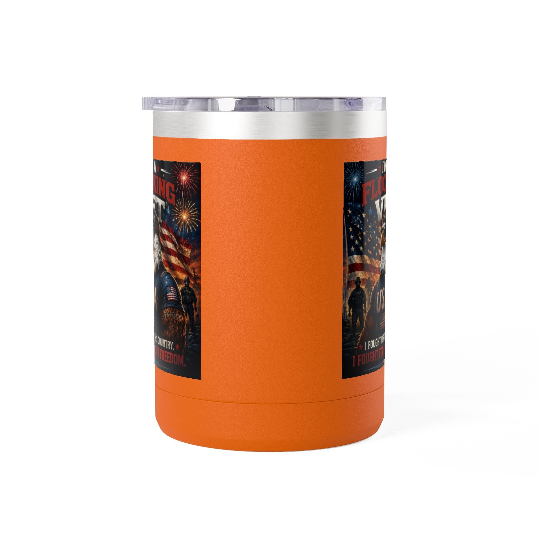 Flocking Proud Veteran Eagle Coffee Tumbler 15oz — “I’m a Flocking Vet” USA Patriotic Mug