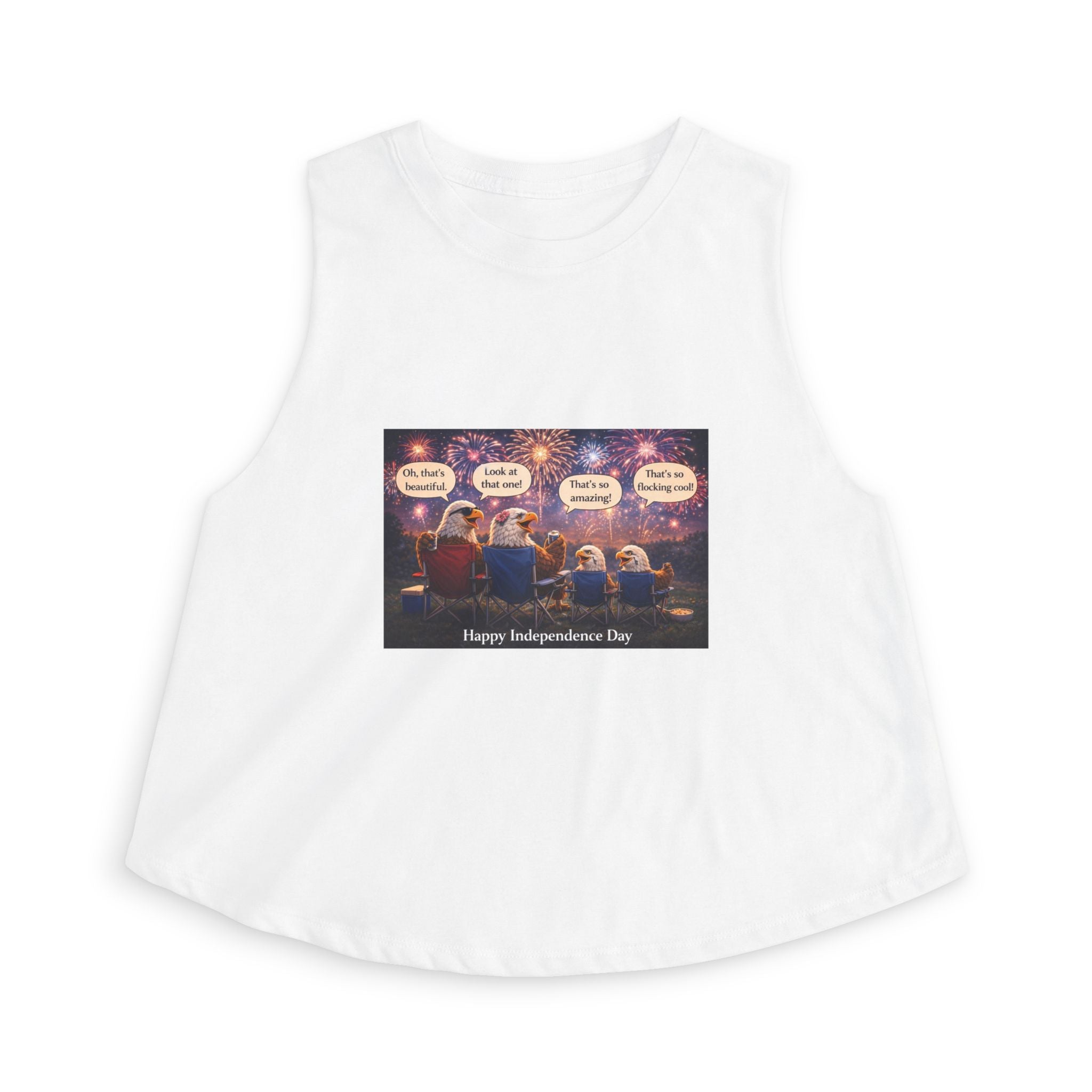 Independence Day Fireworks Crop Top — Cute Family Gnome "Happy Independence Day" Graphic