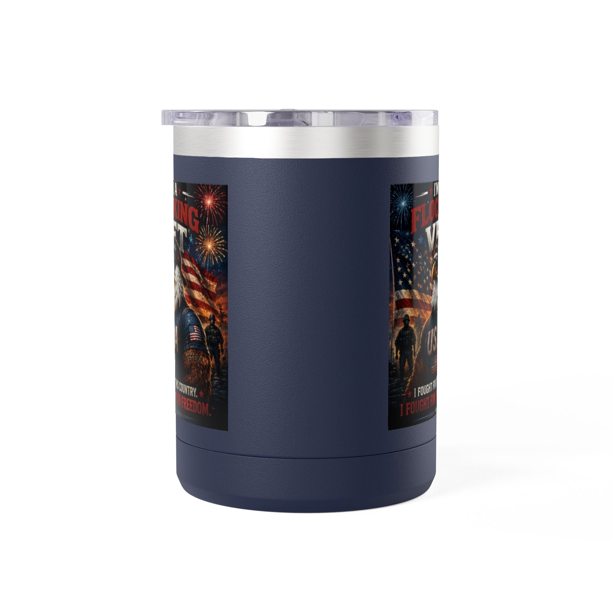 Flocking Proud Veteran Eagle Coffee Tumbler 15oz — “I’m a Flocking Vet” USA Patriotic Mug