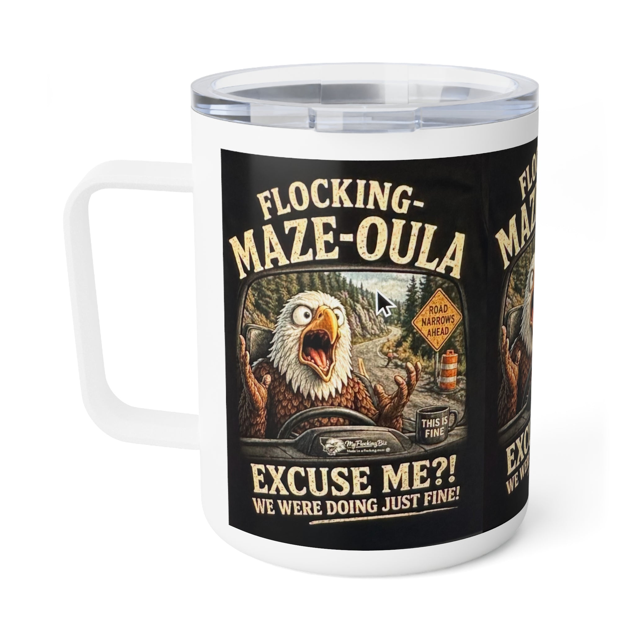 "Flocking-Maze-Oula" Funny Bald Eagle Drive Design Insulated 10oz coffee mug
