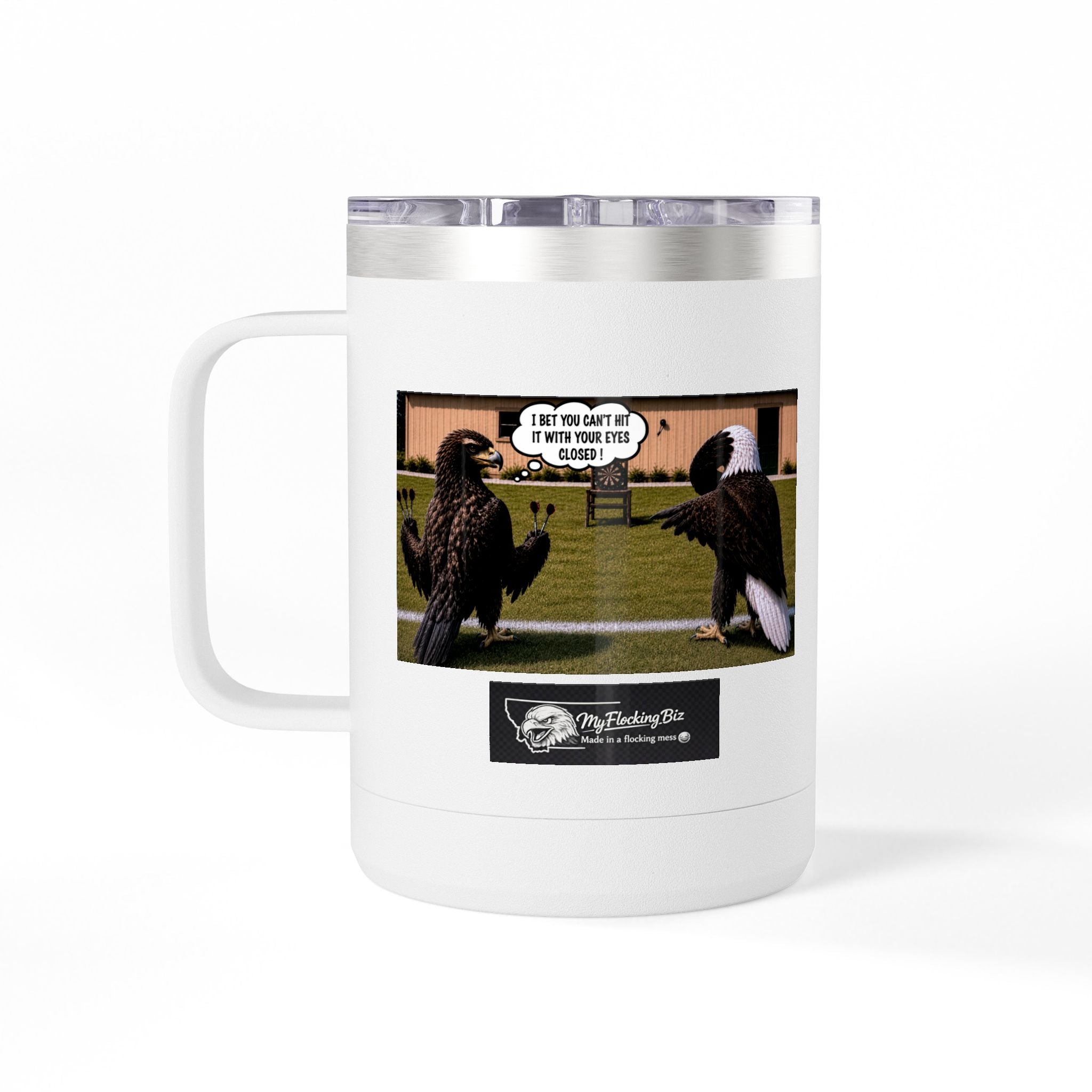 15oz Funny Turkey Dartboard Coffee Tumbler – "Well... at least my flocking darts are in a row"