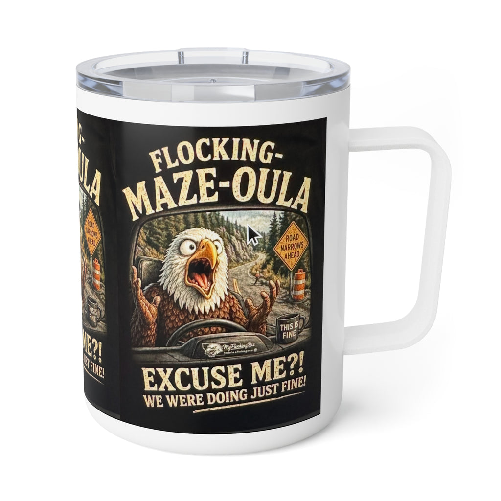 "Flocking-Maze-Oula" Funny Bald Eagle Drive Design Insulated 10oz coffee mug