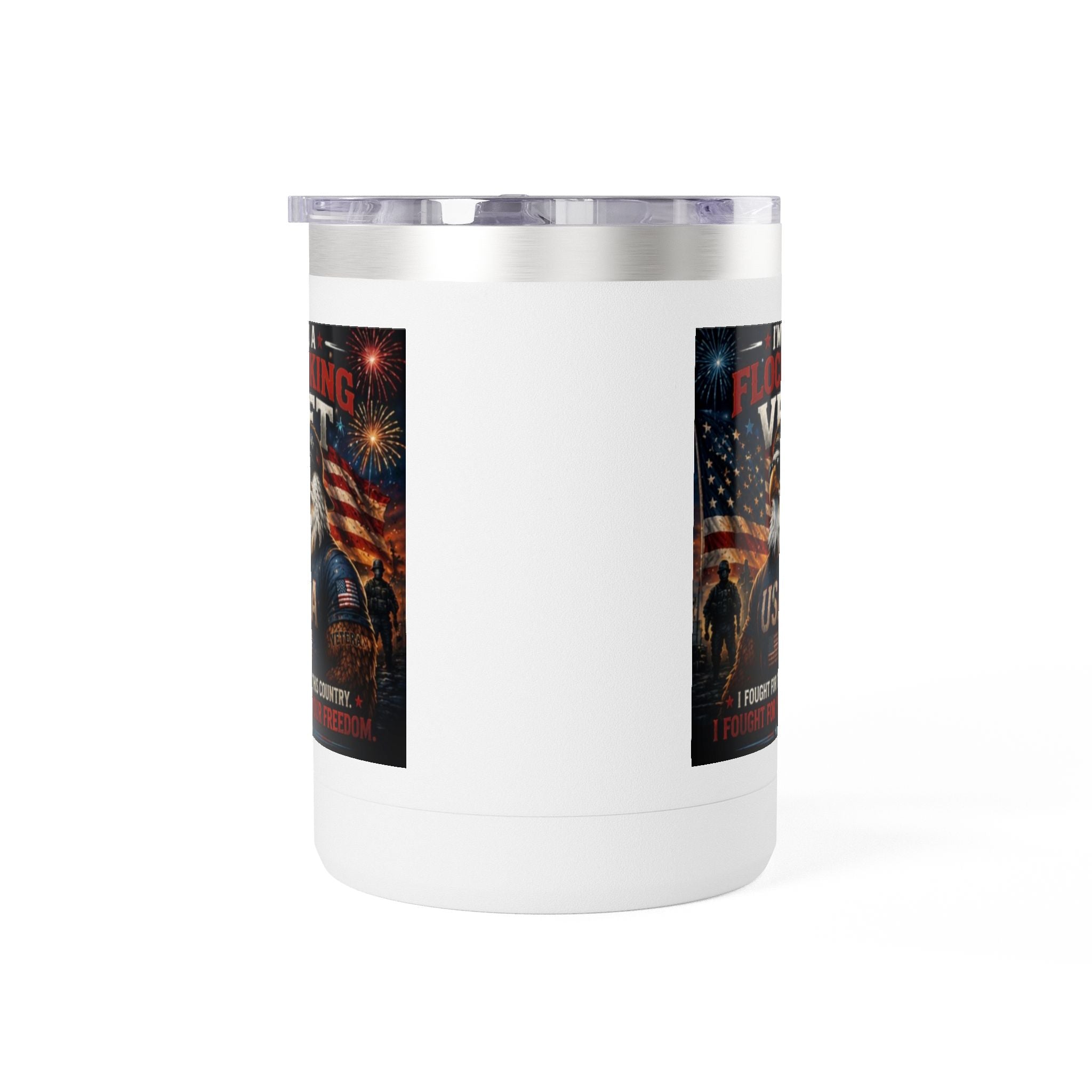 Flocking Proud Veteran Eagle Coffee Tumbler 15oz — “I’m a Flocking Vet” USA Patriotic Mug