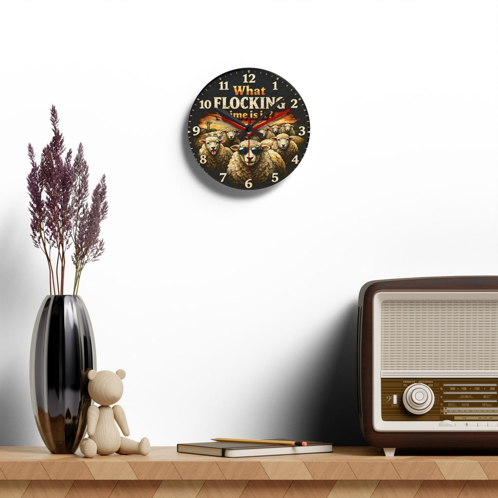 Acrylic Wall Clock — "What Flocking Time Is It?" Sheep Farm Humor Clock