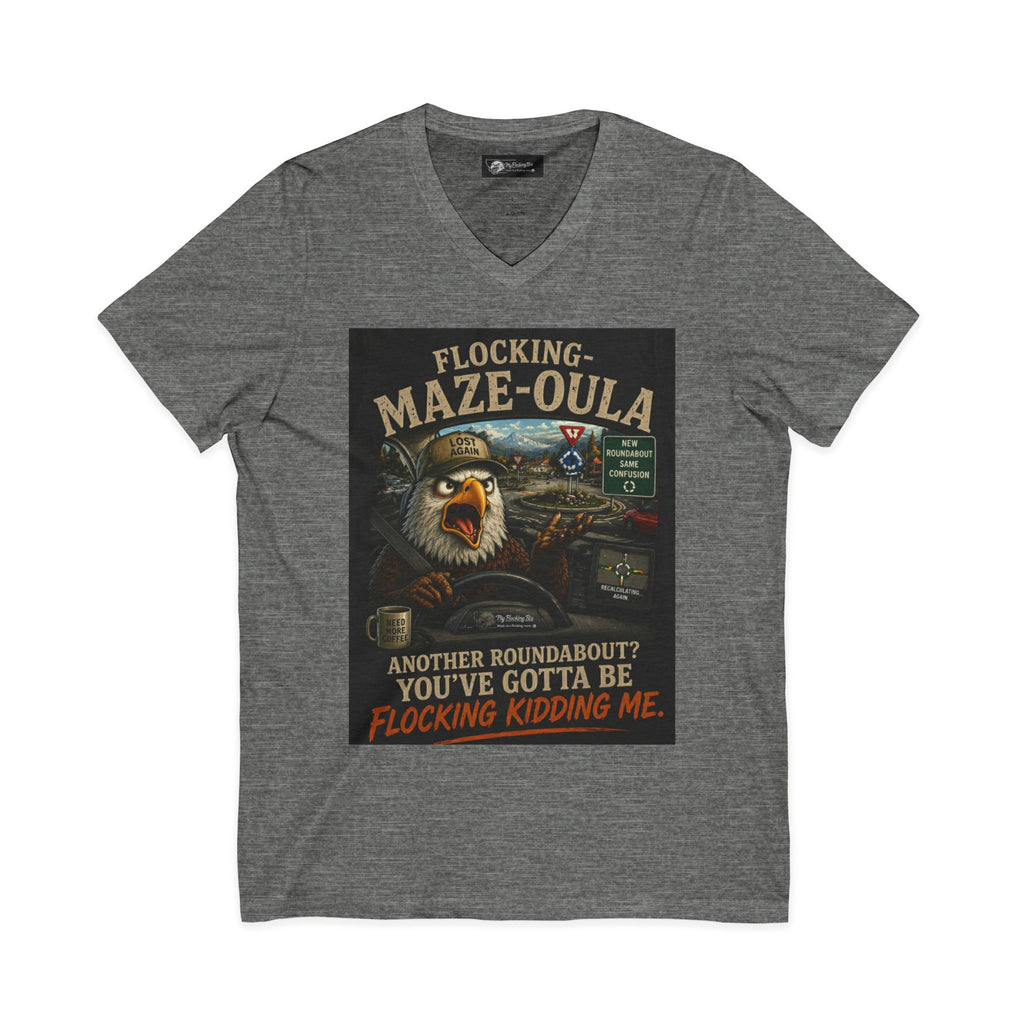 Flocking Maze-Oula V-Neck Tee – Funny Bald Eagle Road Trip Shirt