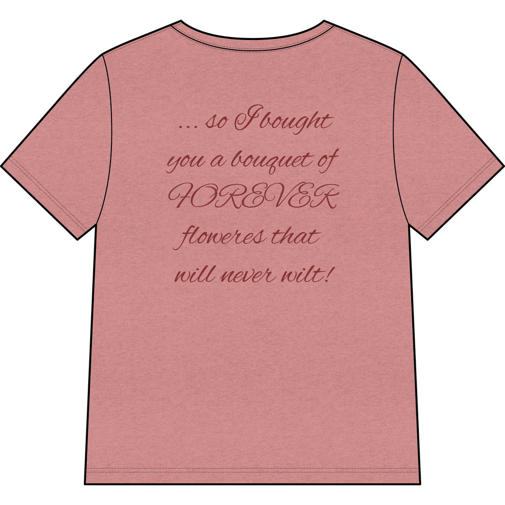 Say Happy Mother's Day with this Heart Tee with flowers that will not wilt — "A Mother's Love is Forever" V‑Neck