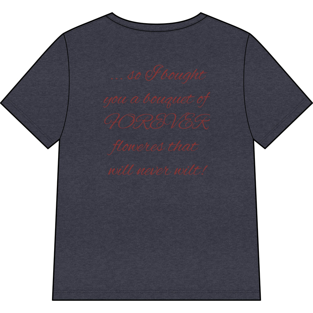 Say Happy Mother's Day with this Heart Tee with flowers that will not wilt — "A Mother's Love is Forever" V‑Neck