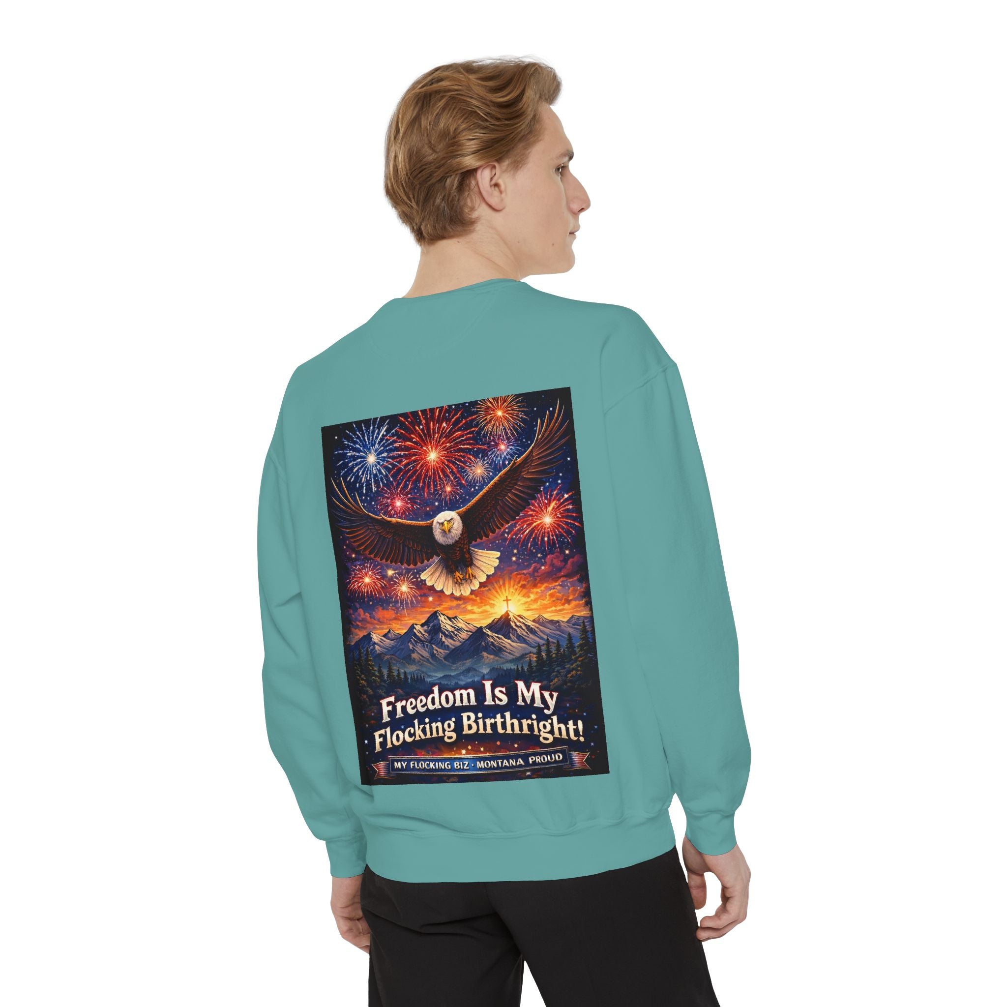 Freedom Is My Flocking Birthright Sweatshirt — Eagle & Fireworks Patriotic Crewneck