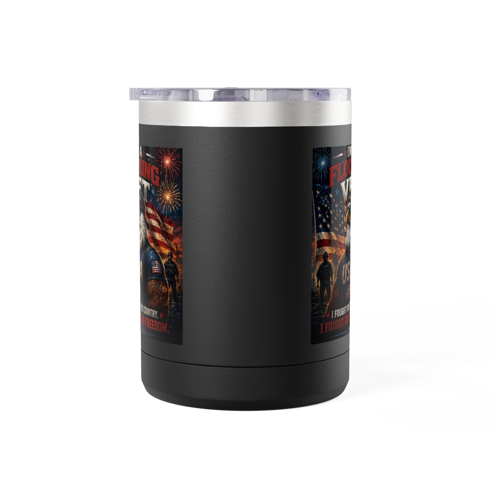 Flocking Proud Veteran Eagle Coffee Tumbler 15oz — “I’m a Flocking Vet” USA Patriotic Mug