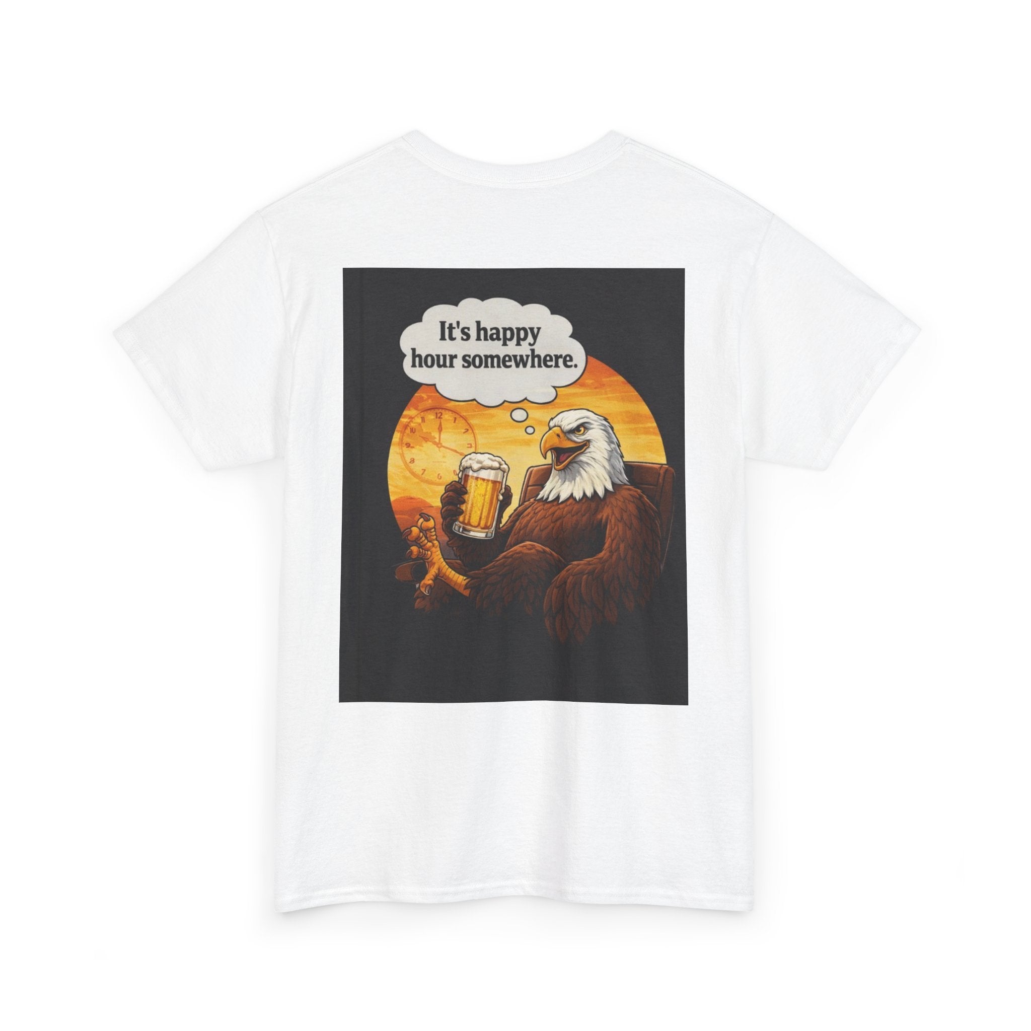 Eagle with Beer T‑Shirt — "It’s Happy Hour Somewhere" Patriotic Graphic Tee